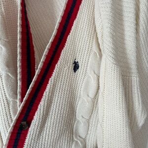 U.S. Polo Assn. Cream Knit Sweater with Red and Navy Accents
